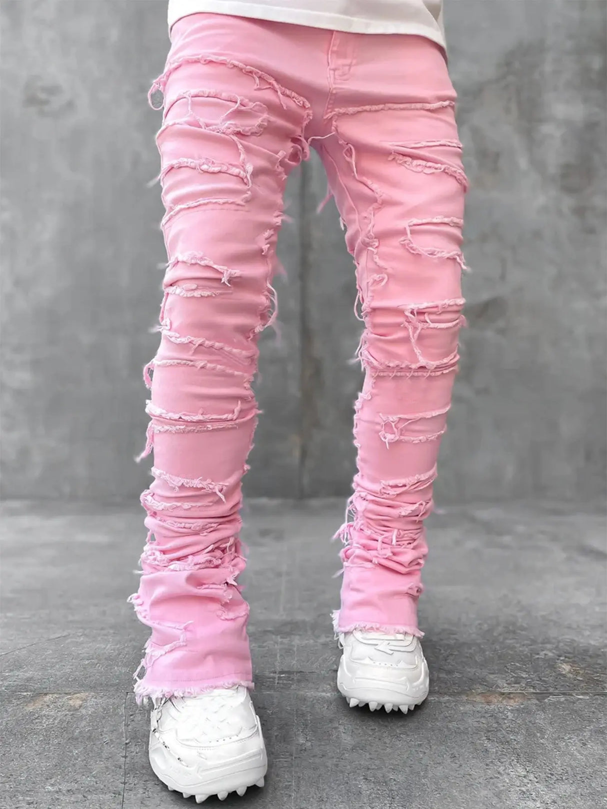 Men Trousers Individual Patched Pants Long Tight Fit Stacked Jeans For Mens Clothing Conceitastral