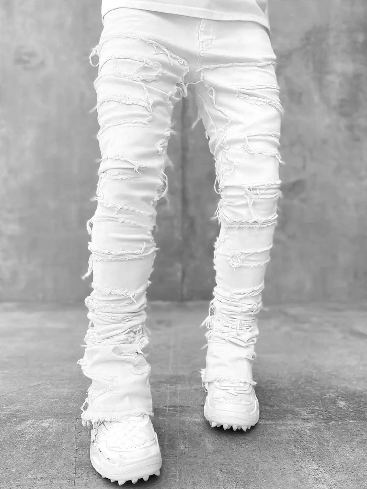 Men Trousers Individual Patched Pants Long Tight Fit Stacked Jeans For Mens Clothing Conceitastral
