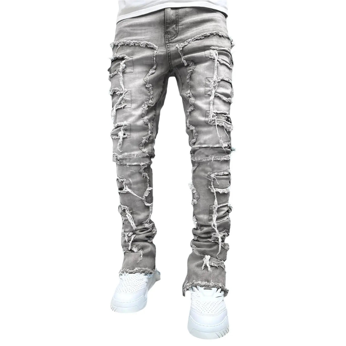 Men Trousers Individual Patched Pants Long Tight Fit Stacked Jeans For Mens Clothing Conceitastral
