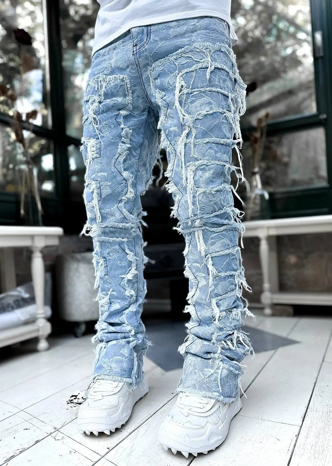 Men Trousers Individual Patched Pants Long Tight Fit Stacked Jeans For Mens Clothing Conceitastral