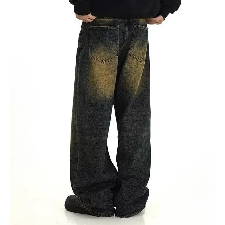 Men's Autumn American Fashion Brand Loose Yellow Mud Dyed Washed Vintage Jeans Conceitastral