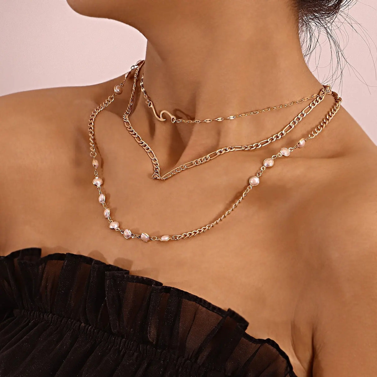 Multilayer Pearl Thin Chain Necklace Women Conceitastral