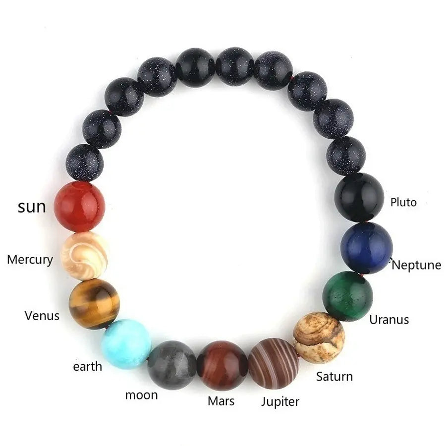 New Fashion Eight Planets Beaded Bracelet Men's Natural Stone Cosmic Yoga Chakra Solar Bracelet, Jewelry Handmade Bohemian Natural Stones Bracelet Conceitastral
