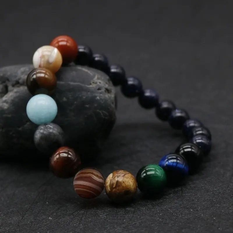 New Fashion Eight Planets Beaded Bracelet Men's Natural Stone Cosmic Yoga Chakra Solar Bracelet, Jewelry Handmade Bohemian Natural Stones Bracelet Conceitastral