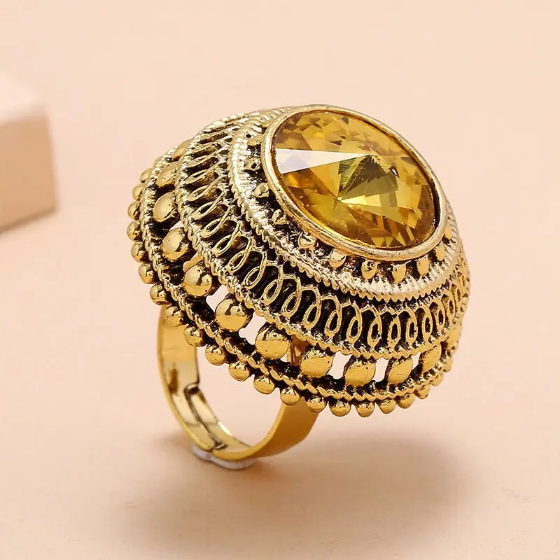 New Indian Vintage Gold Metal Crystal Rings For Women Conceitastral