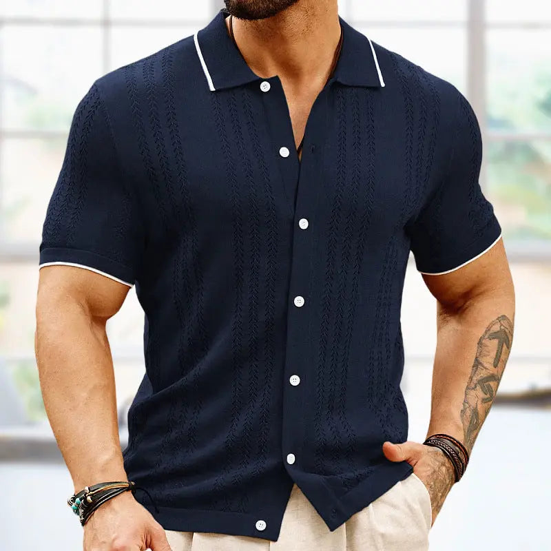 Short-sleeved Polo Shirt Summer Button Lapel Top Fashion Business Men's Clothing Oásis Mercado
