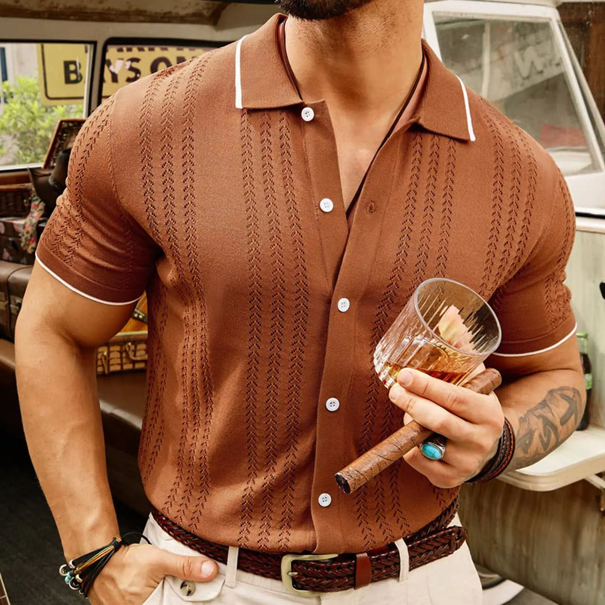 Short-sleeved Polo Shirt Summer Button Lapel Top Fashion Business Men's Clothing Oásis Mercado