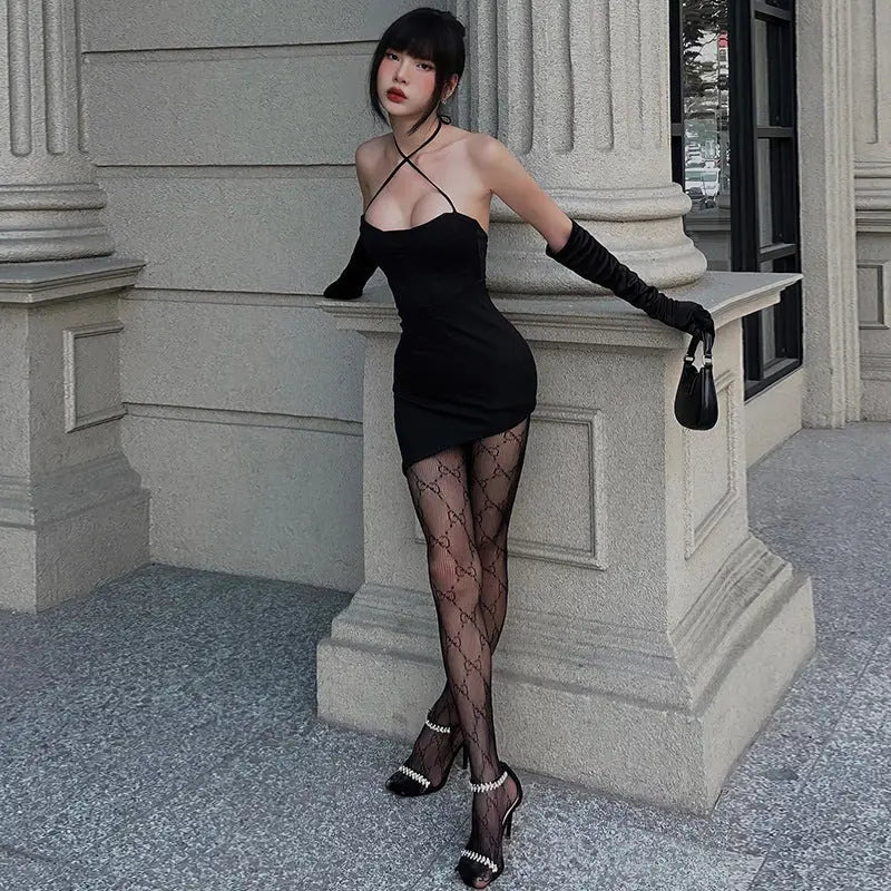 Retro Sexy Halter Solid Color Hip Skirt Fashion Hot Girl Waist Asymmetric Conceitastral