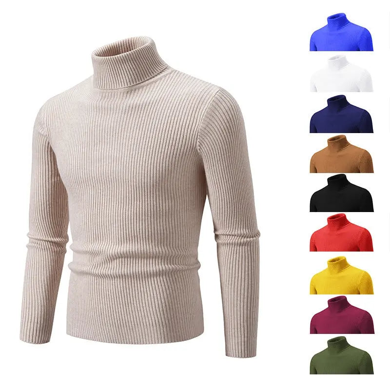 Retro Simple Solid Color Turtleneck Base Inner Wear Outer Wear Casual Men's Thin Slim Knit Sweater Conceitastral