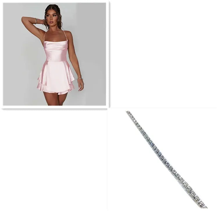 Sexy Suspender Skirt For Women Elegant Slim Strap Satin Backless Lace Up A-Line Short Dress Lady Conceitastral