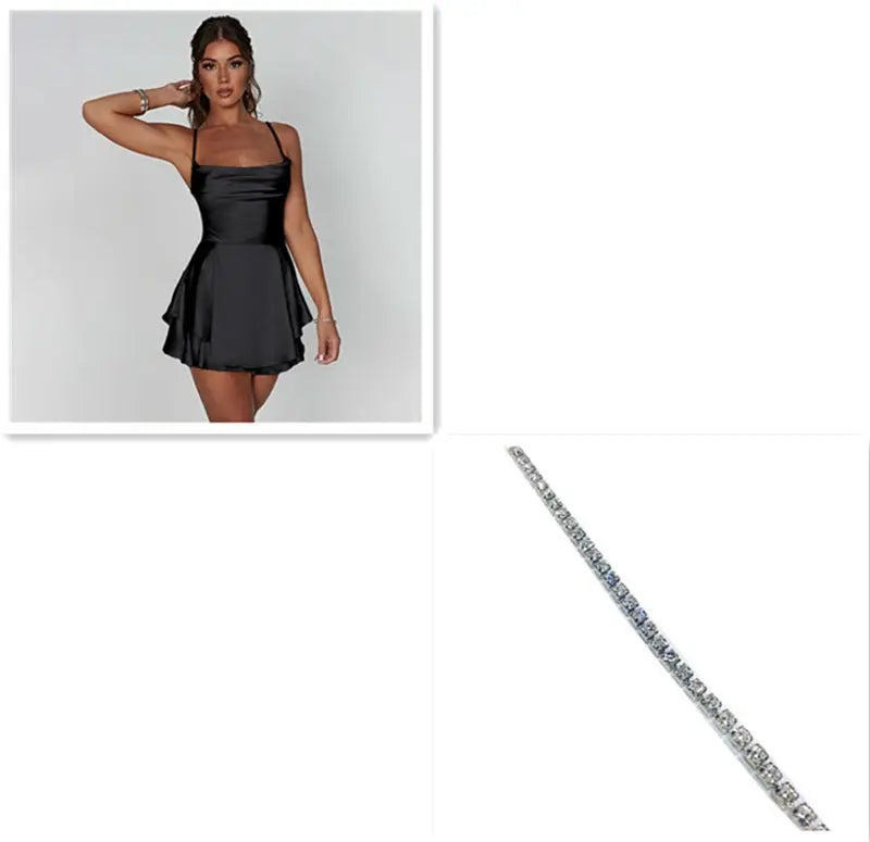 Sexy Suspender Skirt For Women Elegant Slim Strap Satin Backless Lace Up A-Line Short Dress Lady Conceitastral