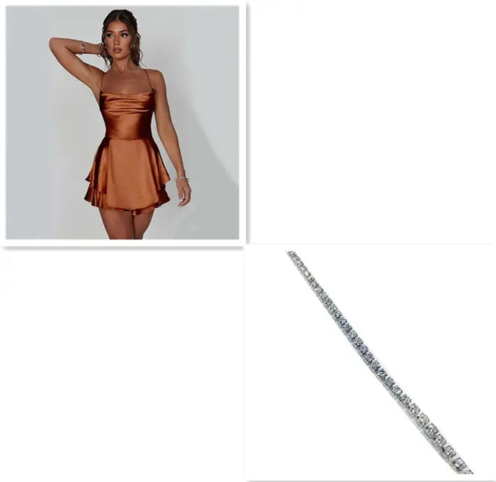 Sexy Suspender Skirt For Women Elegant Slim Strap Satin Backless Lace Up A-Line Short Dress Lady Conceitastral