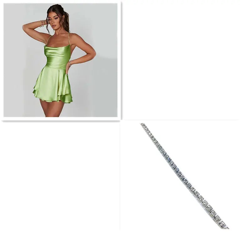 Sexy Suspender Skirt For Women Elegant Slim Strap Satin Backless Lace Up A-Line Short Dress Lady Conceitastral