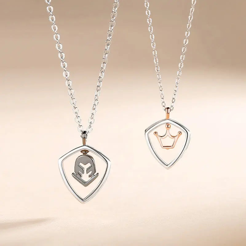 Simple Hollow Shield Crown Pendant For Men And Women A Pair Of Necklaces Conceitastral