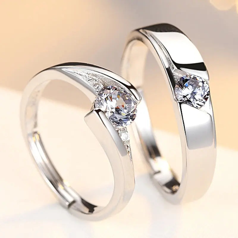 Simulation Diamond Ring Couple Rings A Pair of Live 925 Silver Men and Women Marriage Rings Lettering Rings Diamond Rings Conceitastral