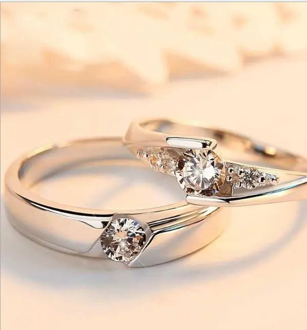 Simulation Diamond Ring Couple Rings A Pair of Live 925 Silver Men and Women Marriage Rings Lettering Rings Diamond Rings Conceitastral