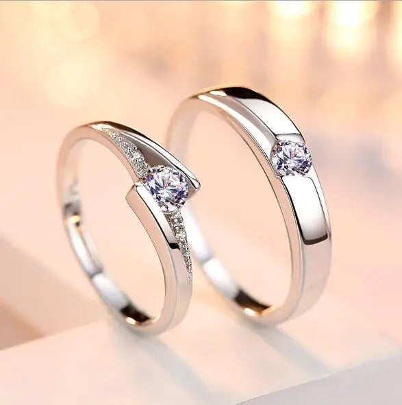 Simulation Diamond Ring Couple Rings A Pair of Live 925 Silver Men and Women Marriage Rings Lettering Rings Diamond Rings Conceitastral