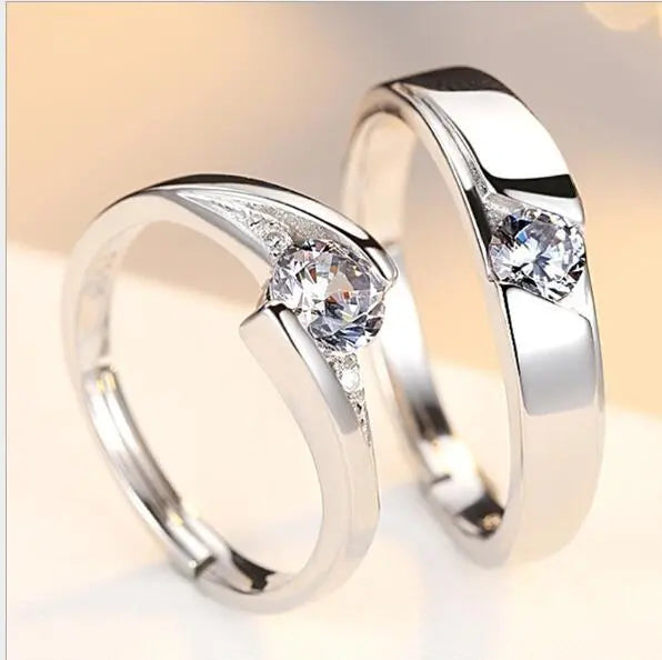 Simulation Diamond Ring Couple Rings A Pair of Live 925 Silver Men and Women Marriage Rings Lettering Rings Diamond Rings Conceitastral