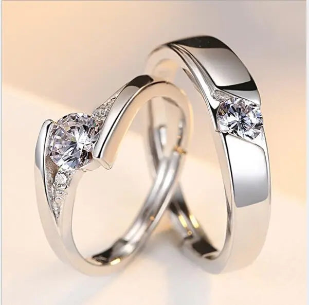 Simulation Diamond Ring Couple Rings A Pair of Live 925 Silver Men and Women Marriage Rings Lettering Rings Diamond Rings Conceitastral