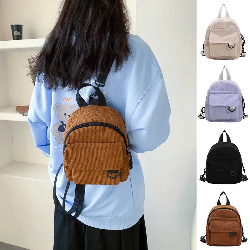 Small Corduroy Backpack Fashion Primary And Secondary Campus Bag Girls Schoolbags Conceitastral