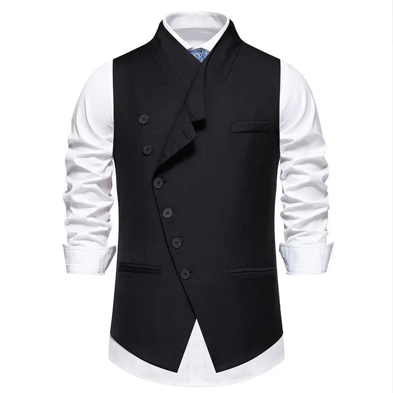 Solid Color European Size Oblique Placket Single-breasted Men's Suit Vest Conceitastral