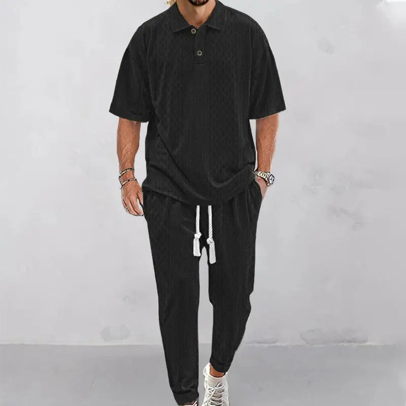Solid Color Jacquard Heavy T-shirt Trousers Suit Conceitastral