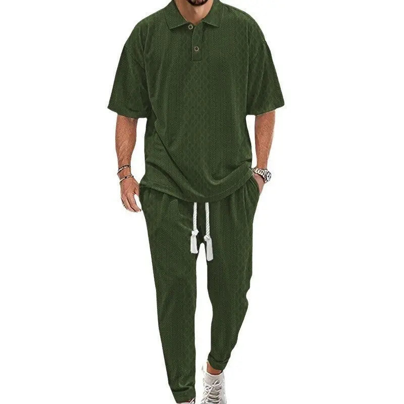 Solid Color Jacquard Heavy T-shirt Trousers Suit Conceitastral