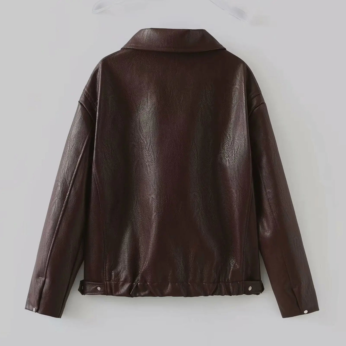 Solid Color Lapel Zipper Jacket Fashion Casual Long Sleeve Leather Coat Tops Women Clothing Conceitastral