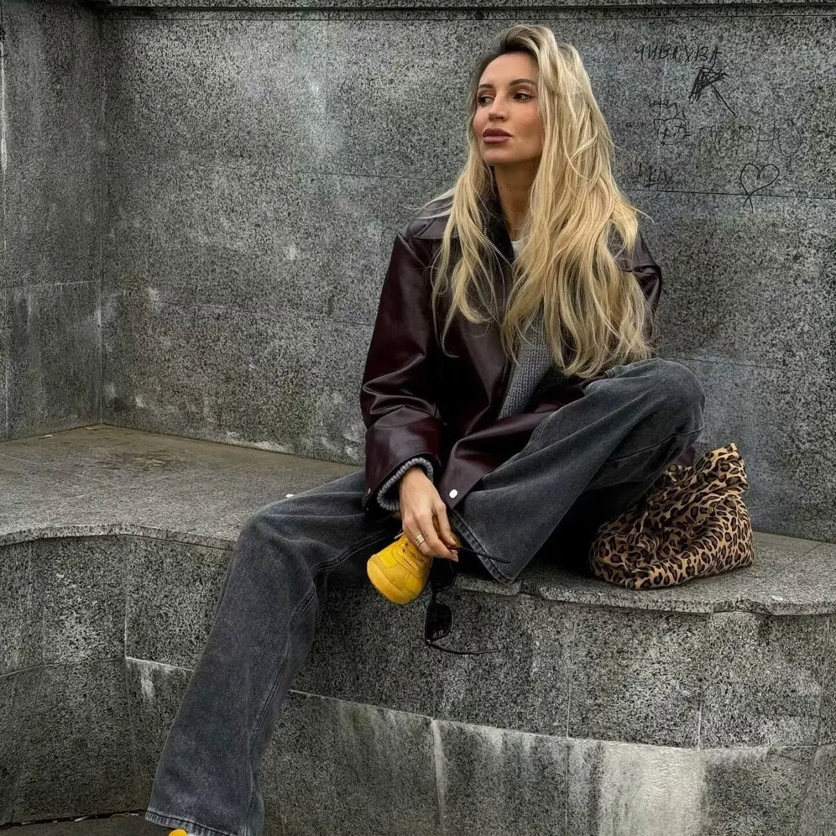 Solid Color Lapel Zipper Jacket Fashion Casual Long Sleeve Leather Coat Tops Women Clothing Conceitastral