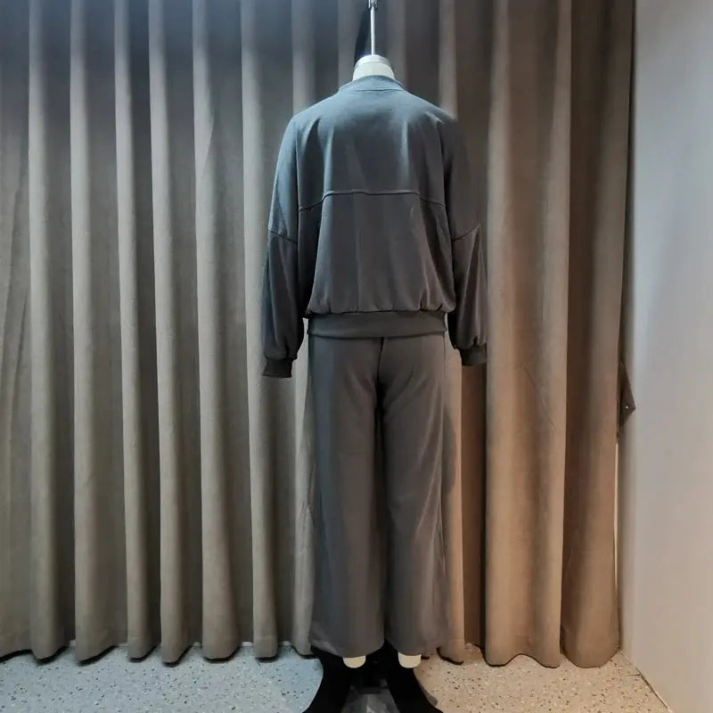 Solid Color Loose Zip Sweater Casual Trousers Suit Conceitastral