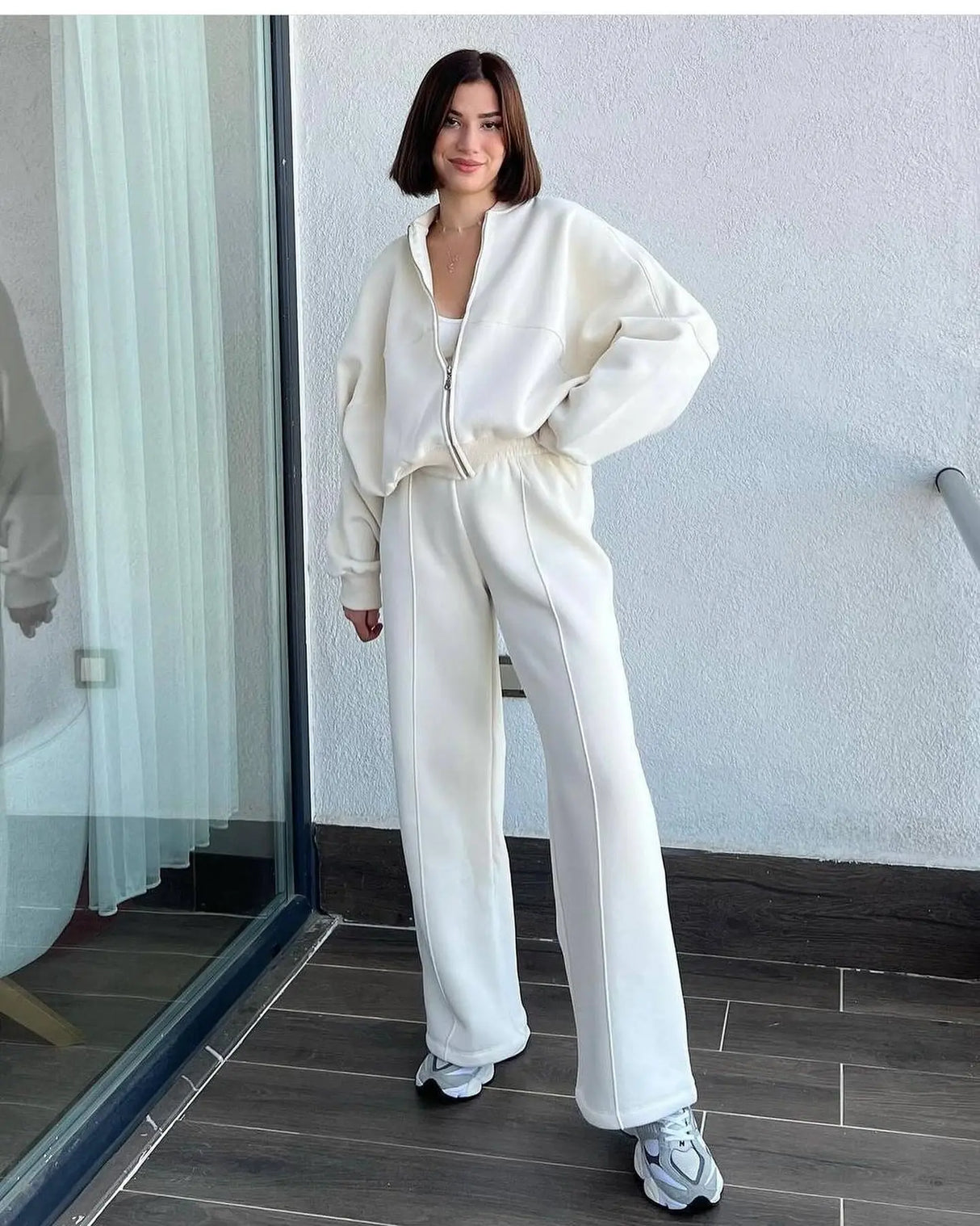 Solid Color Loose Zip Sweater Casual Trousers Suit Conceitastral