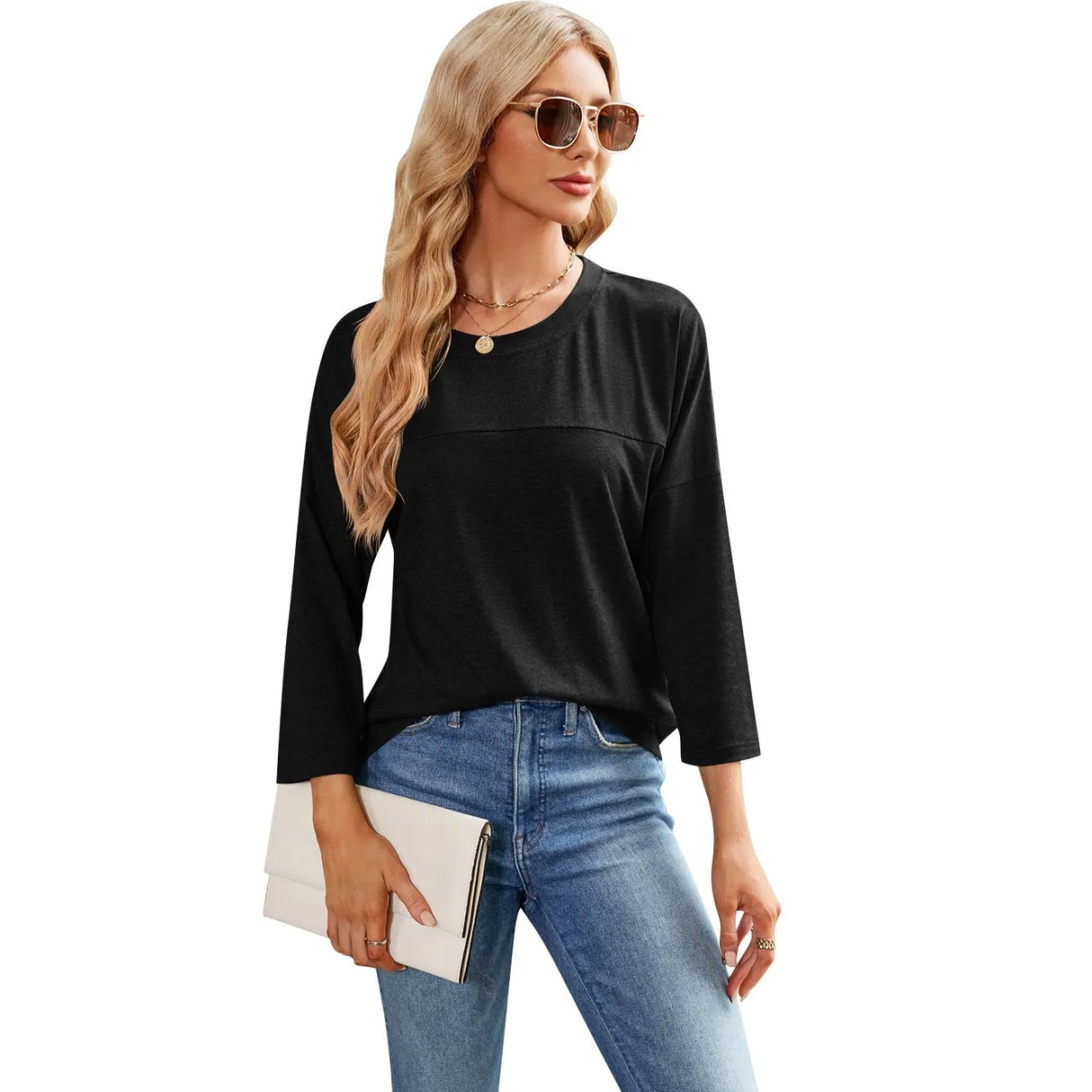 Solid Color Women's Casual Round Neck Loose T-shirt Conceitastral