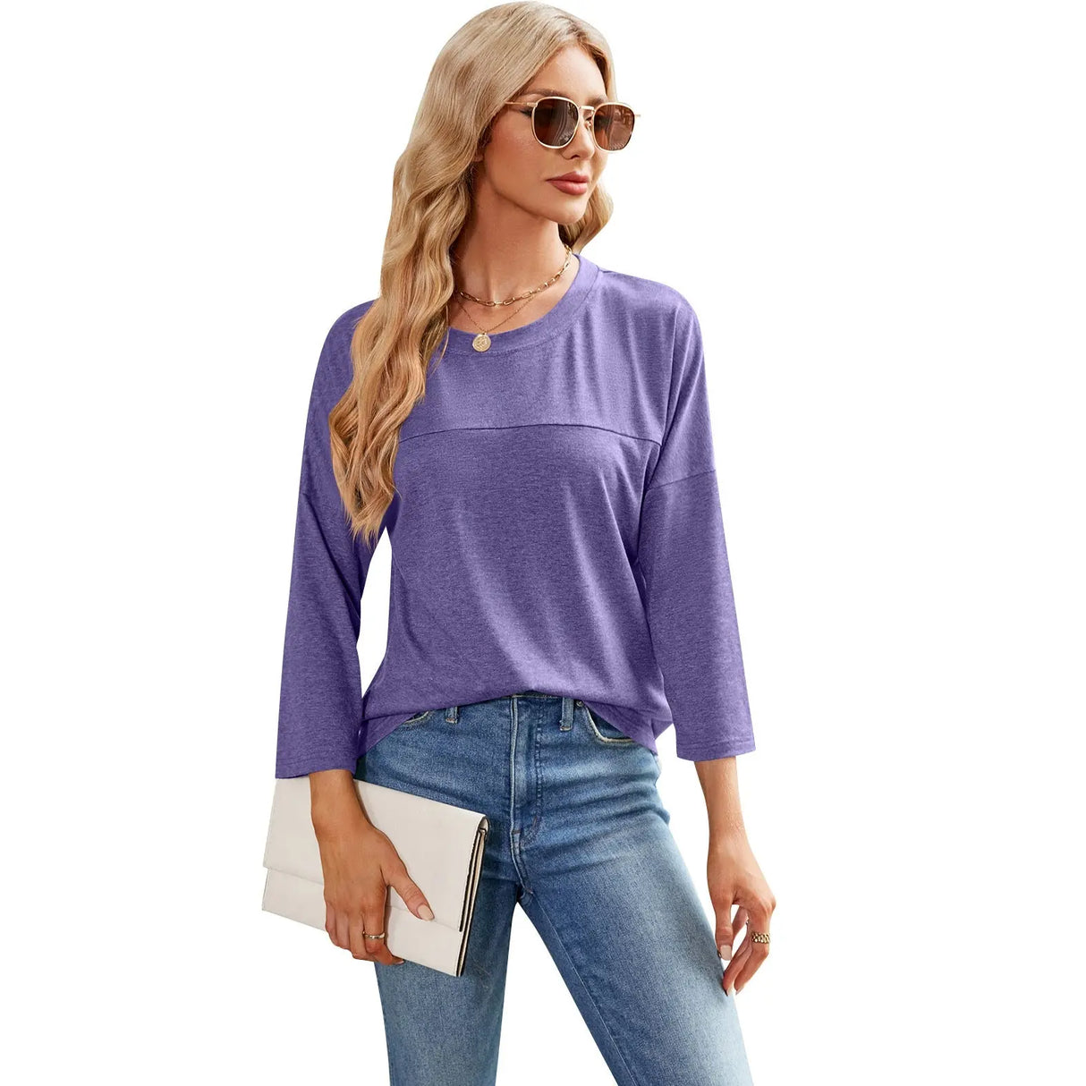 Solid Color Women's Casual Round Neck Loose T-shirt Conceitastral