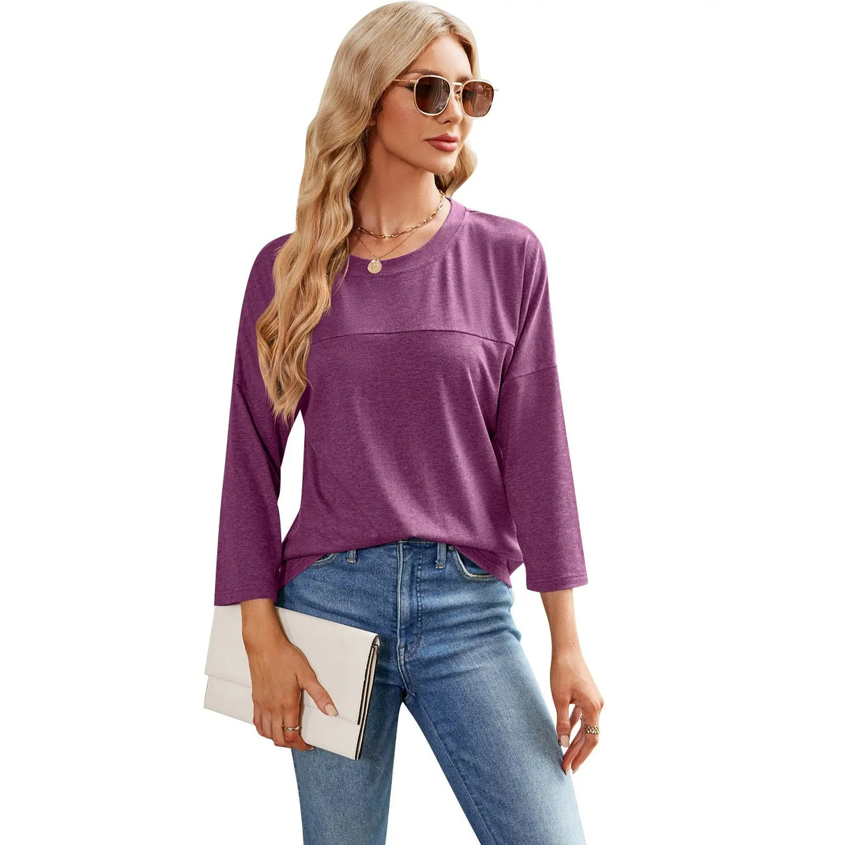 Solid Color Women's Casual Round Neck Loose T-shirt Conceitastral