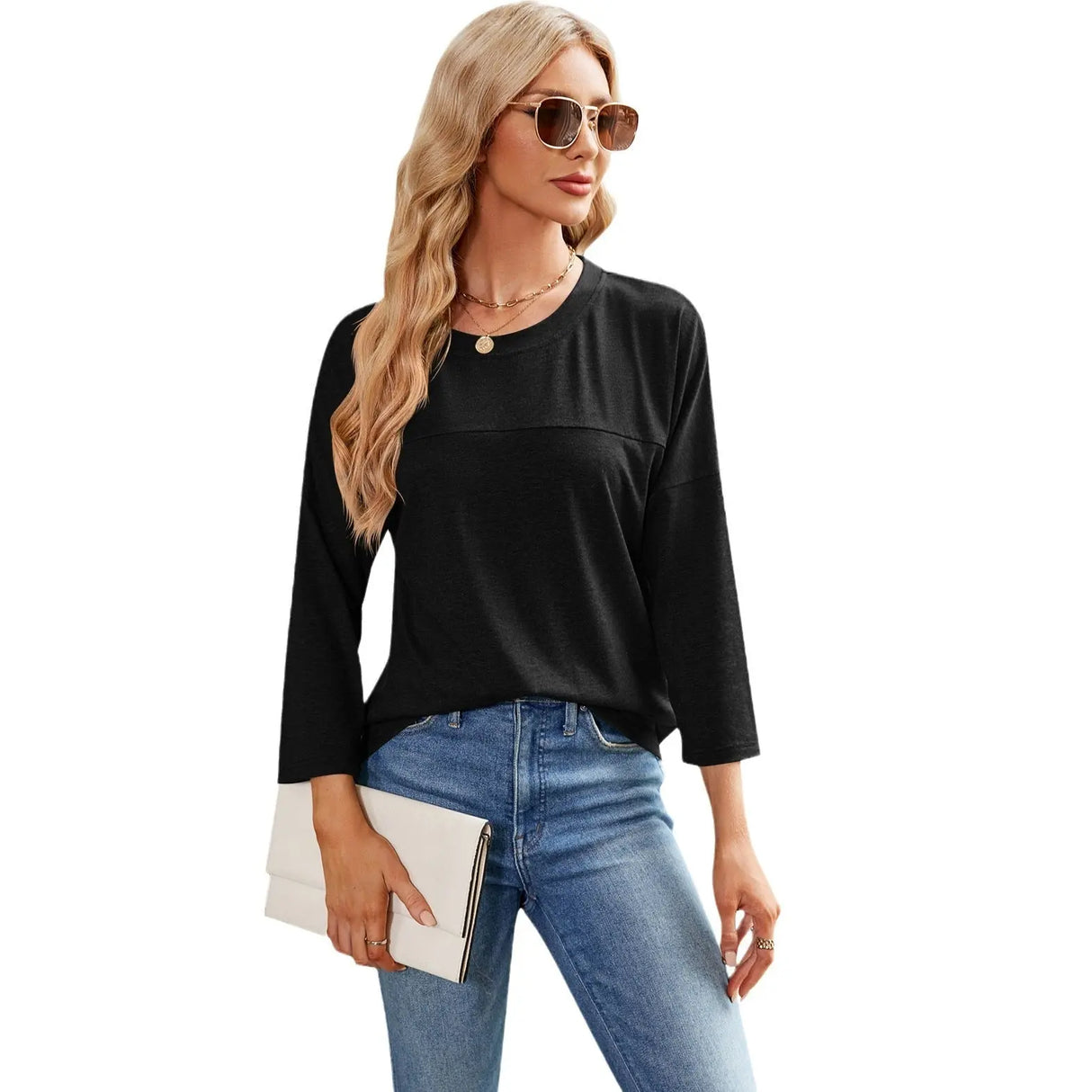 Solid Color Women's Casual Round Neck Loose T-shirt Conceitastral