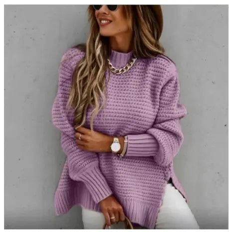 Solid color drawstring side slit knit sweater Conceitastral