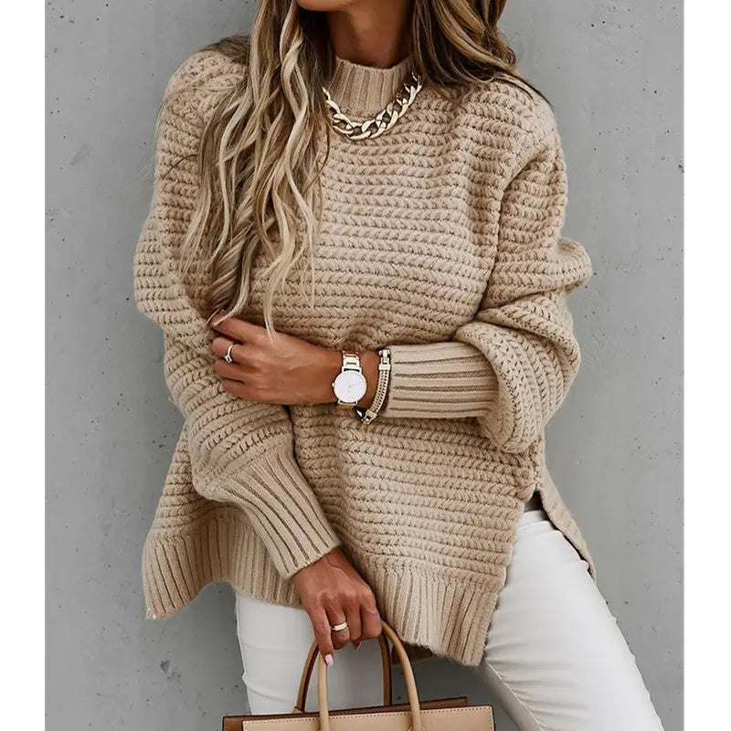 Solid color drawstring side slit knit sweater Conceitastral