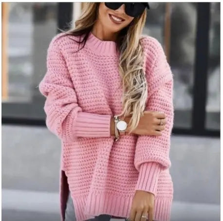 Solid color drawstring side slit knit sweater Conceitastral