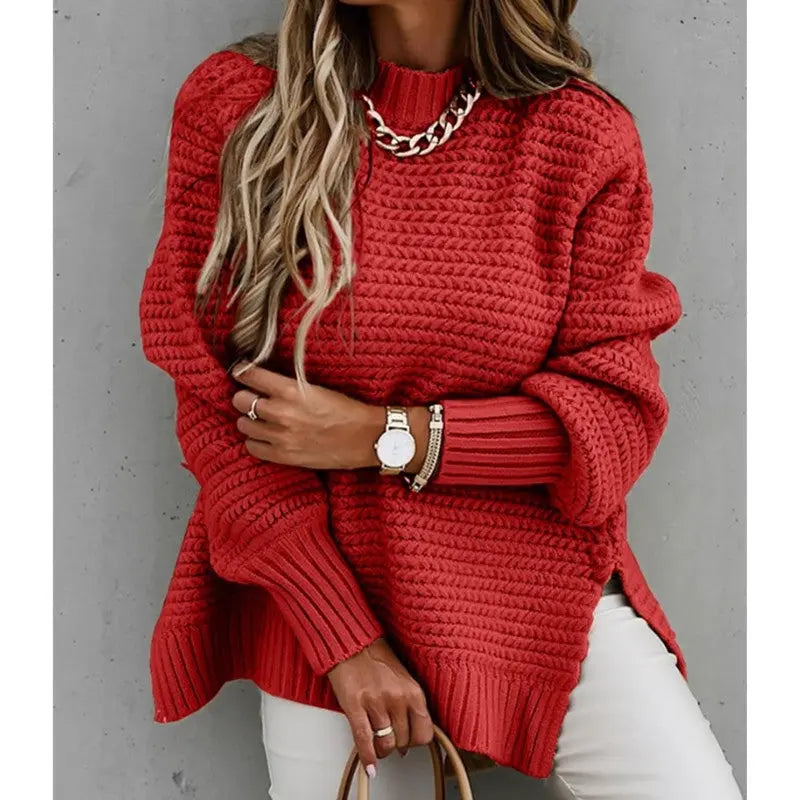 Solid color drawstring side slit knit sweater Conceitastral