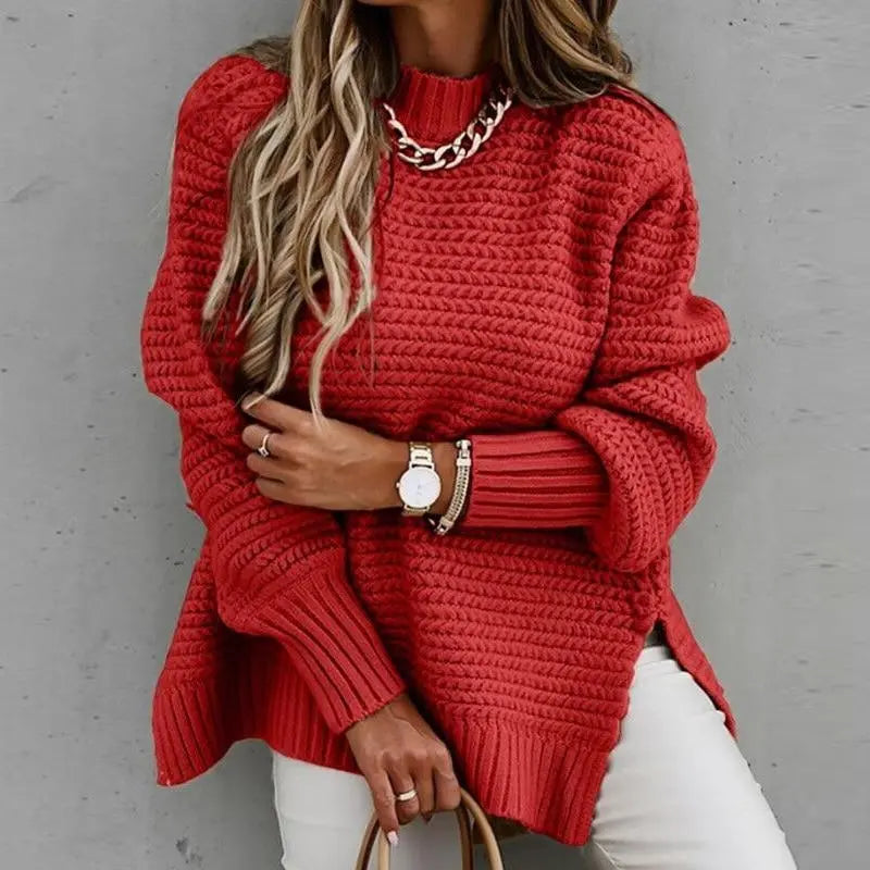 Solid color drawstring side slit knit sweater Conceitastral