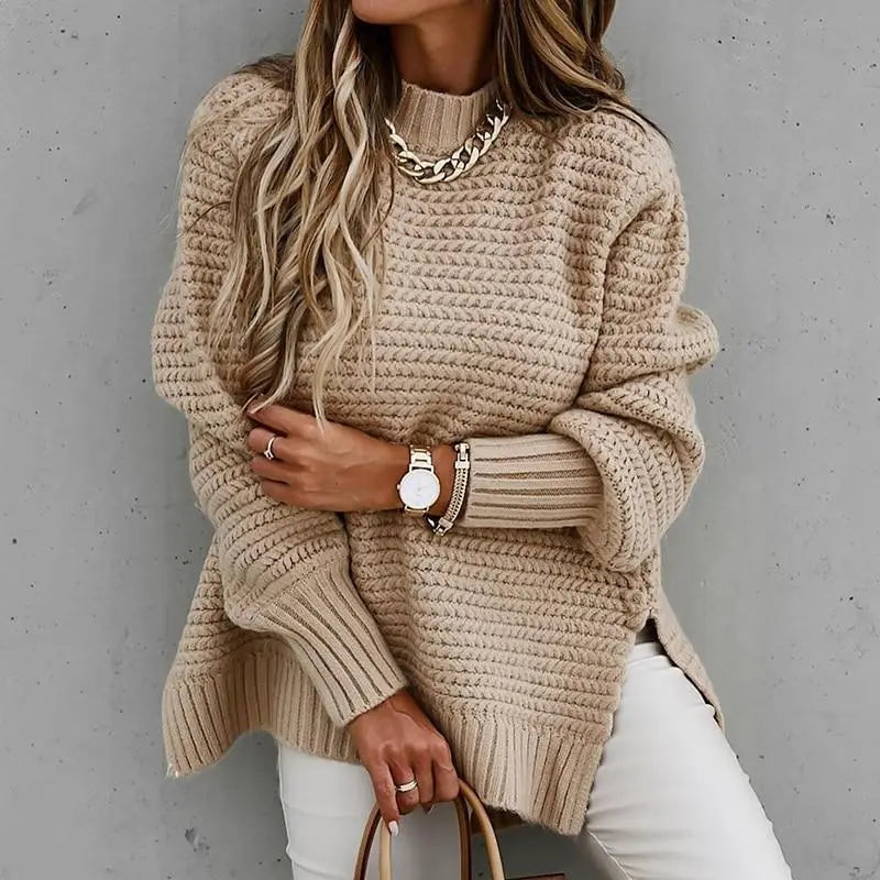 Solid color drawstring side slit knit sweater Conceitastral