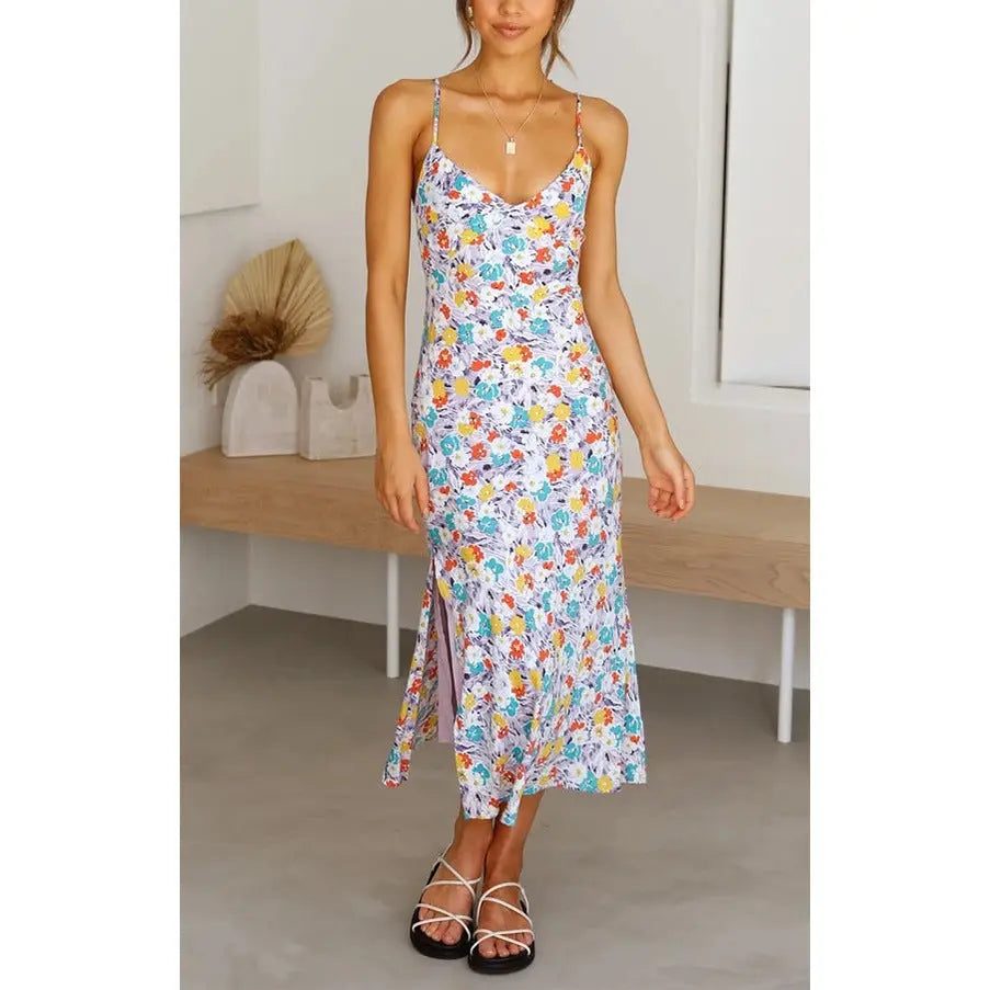Summer Floral Sweet Style Sleeveless Split Dress Conceitastral