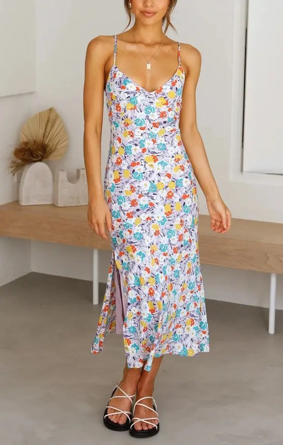 Summer Floral Sweet Style Sleeveless Split Dress Conceitastral