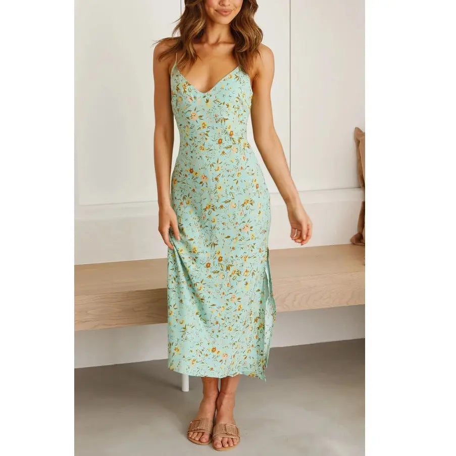 Summer Floral Sweet Style Sleeveless Split Dress Conceitastral