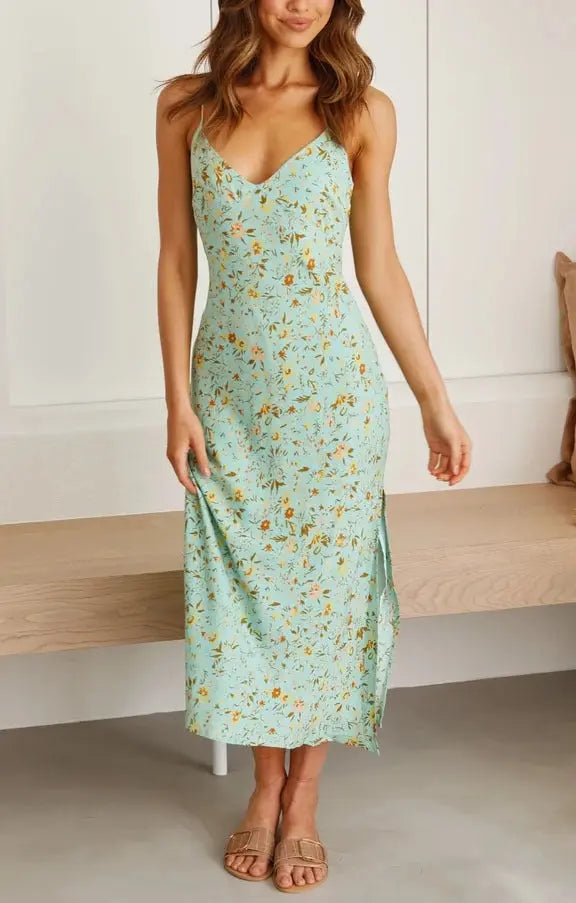 Summer Floral Sweet Style Sleeveless Split Dress Conceitastral