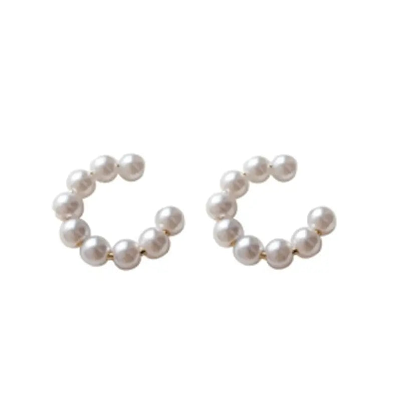 Sweet C-shaped Pearl Temperament Small Earrings Xianfanins Wind Ear Clip Conceitastral