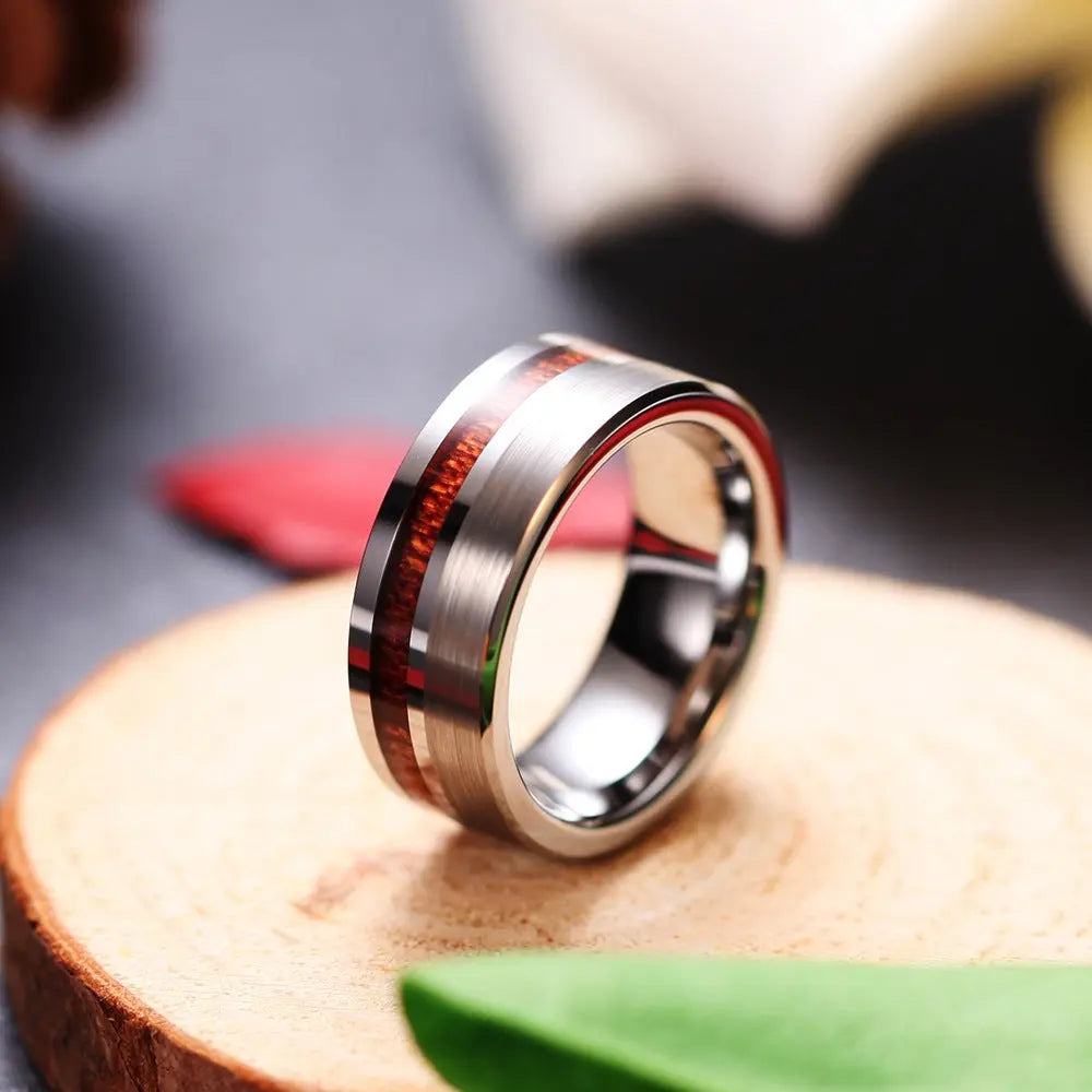 Tungsten Ring Single Row Wood Grain Men Conceitastral