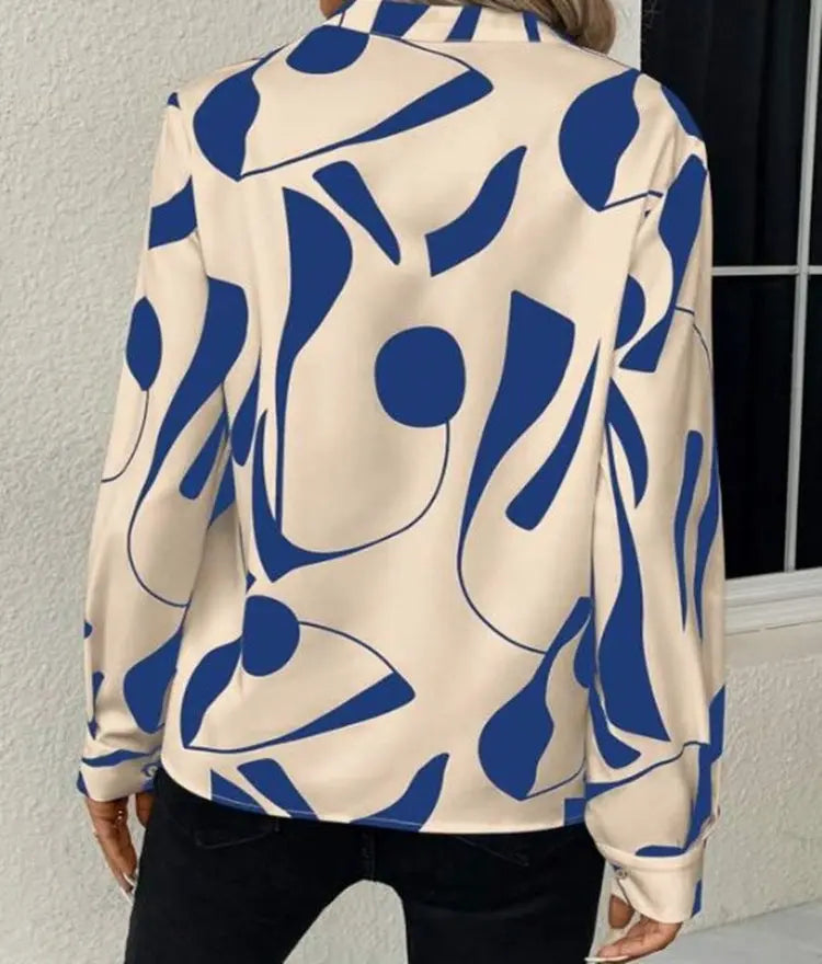 V-neck Long Sleeve Slimming Printed Stand Collar Shirt Conceitastral
