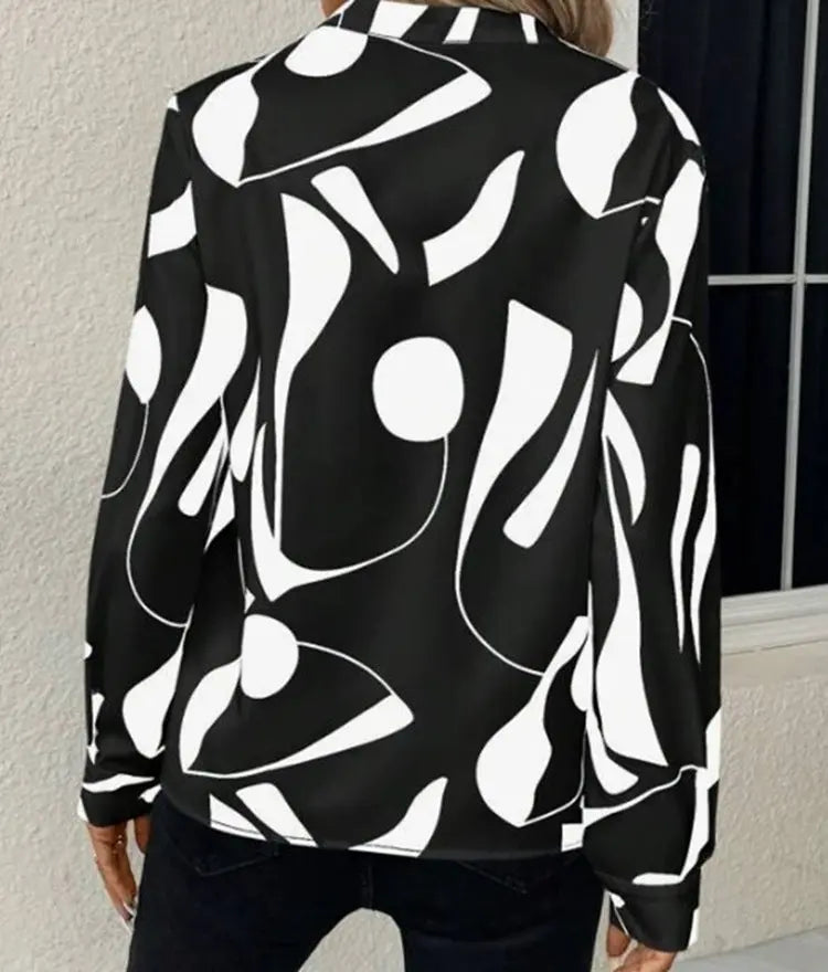V-neck Long Sleeve Slimming Printed Stand Collar Shirt Conceitastral