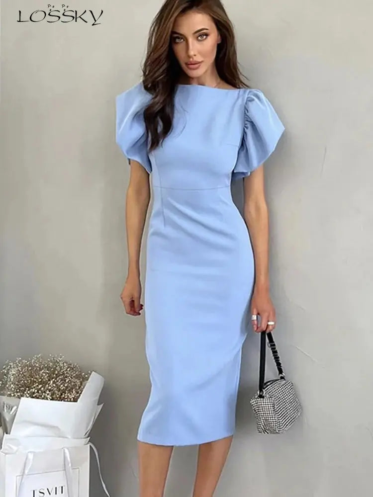 Vestido Midi Justo com Mangas Ruffle para Mulheres – Elegante e Casual para o Verão 2023 Conceitastral